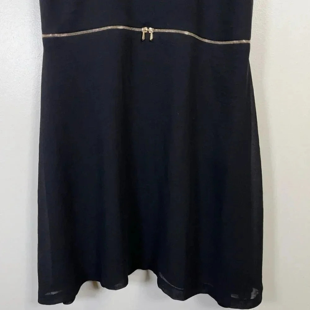 Sandro Paris Fit And Flare Gold Tone Waist Chiffon Black  Dress - Picture 10 of 16